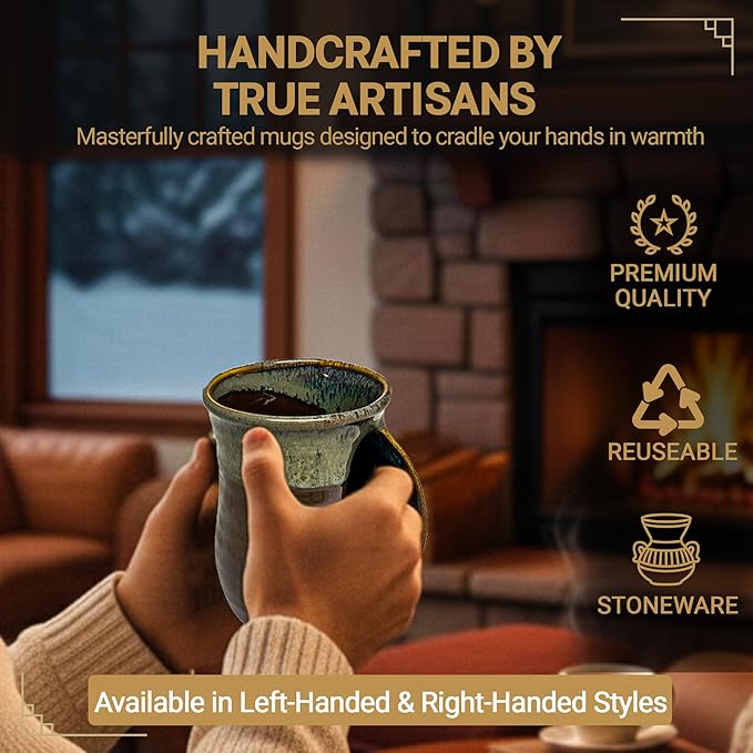 Clay in Motion Handwarmer Mug - Mocha - Right Handed,Brown,14oz.