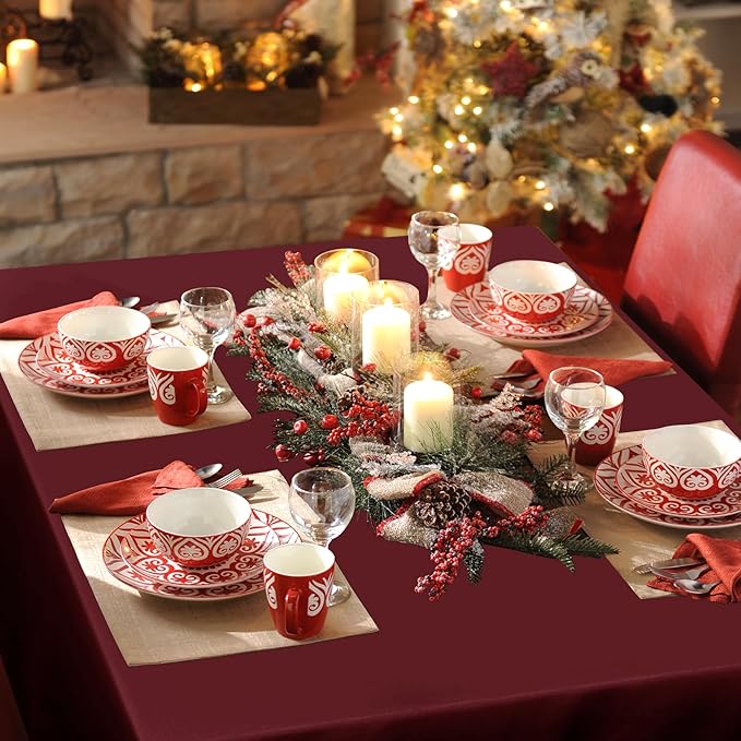 sancua Rectangle Tablecloth - 60 x 60 Inch - Stain and Wrinkle Resistant Washable Polyester Table Cloth, Decorative Fabric Table Cover for Dining Tables, Buffet Parties and Camping, Burgundy