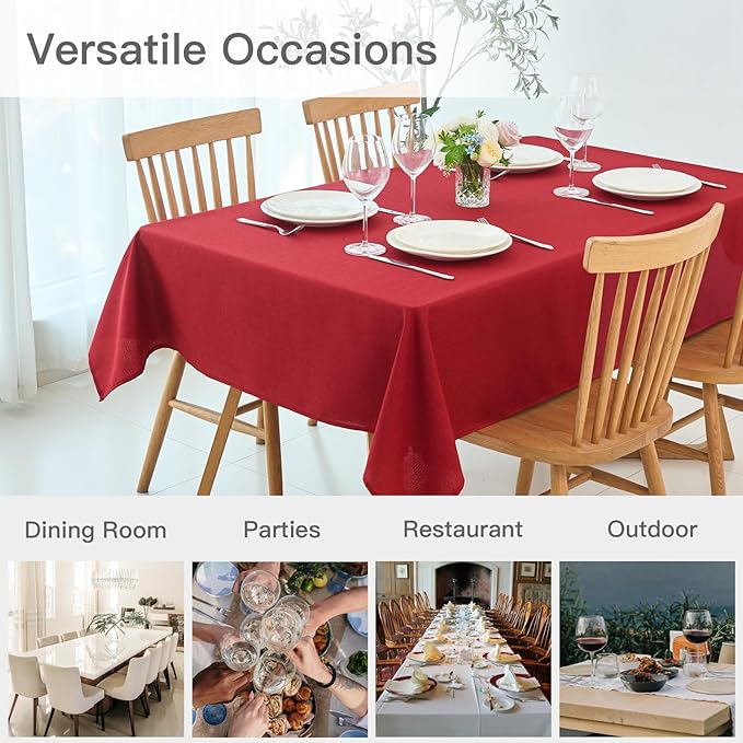 maxmill Slubby Texture Tablecloth Water Resistance Wrinkle Free Spillproof Soft Washable Christmas Dining Room Linen Textured Table Cloth for Party Holiday Dinner, Rectangular 60 x 108 Inch, Red