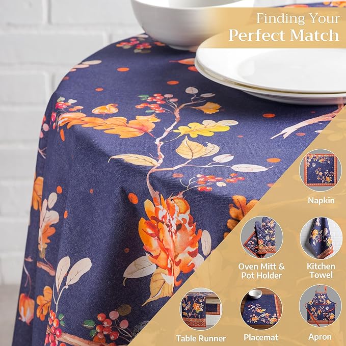 Maison d' Hermine Table Cloth Round Table 100% Cotton 69 Inches Fall Tablecloth Reusable Everyday Use for Thanksgiving Christmas Decorations Dining Farmhouse Party (Kelim - Infinity)