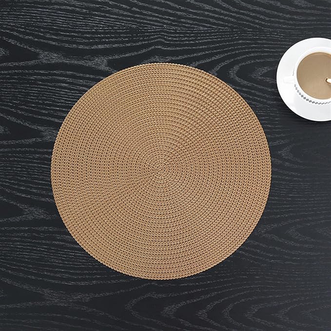 Placemat Kitchen Table Mat Restaurant Round PVC Nordic Anti-scalding Insulation Steak Pad Stand Mug(White)