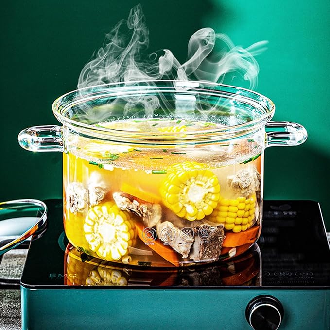 Glass Saucepan for Cooking High Borosilicate Stovetop Cooking Pot with Lid and Handle, Heat Resistant Glass Cooking Pot for Pasta Noodle Soup Milk Food, Refrigerator and Microwave Safe,4.5L