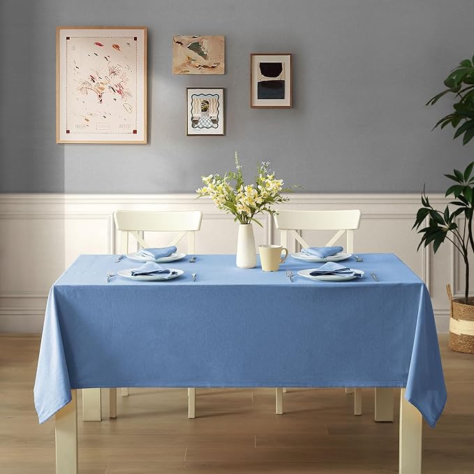 Spring & Easter Holiday Charleston Ash Blue 60 x 84 inch Rectangle Fabric Tablecloth, Cotton Table Cover for Indoor Outdoor Dining, Machine Washable Solid Color Tablecloths for Everyday Use