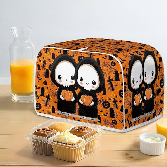 Doojoayie Cartoon Ghost Toaster Cover for Kitchen Small Appliance Bread Machine Protector Washable Oven Cover 2 Slice Kitchen Accessories Decorative Dust Protector