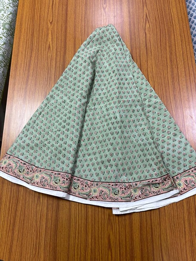 Ridhi Block Print Round Swamp Green Reusable Tablecloth 100% Cotton 110" Inch Decorative Table Cover eveyday Dining, Home, Party, Wedding, Farmhouse Gift for Spring, Easter, Valentine