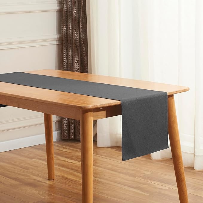 Black Grey Table Runner 13x90 Inches Long, Cotton Linen Farmhouse Style Seasonal Dresser Scarf for Kitchen Dining Coffee Table Parties Wedding Home Decor (13” x 90”, Black Grey)