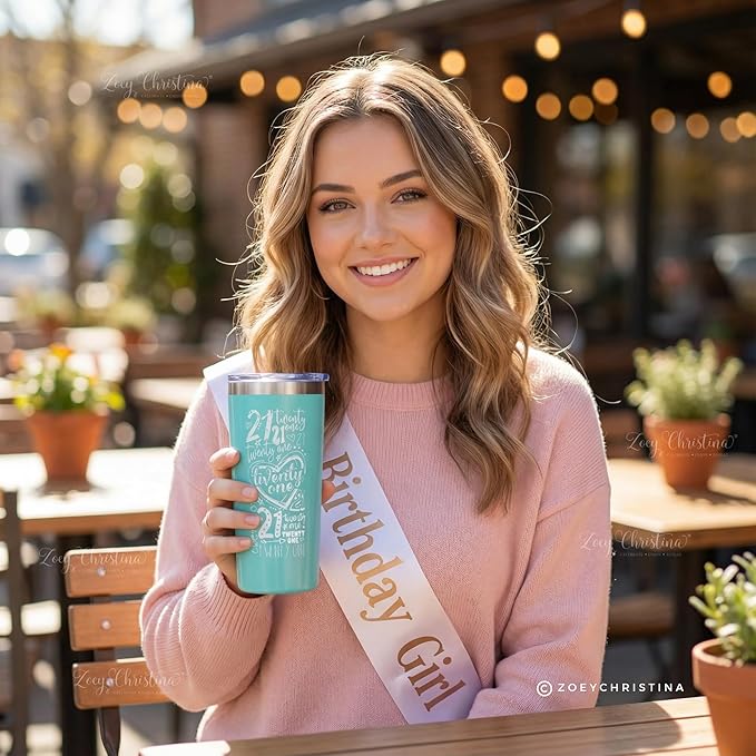 Zoey Christina 21st Birthday Coffee Tumbler for Her 16oz Stainless Steel Insulated Travel Cup with Straw Cute Twenty One Gift for Women, Girls, Daughter, Best Friend (Mint)