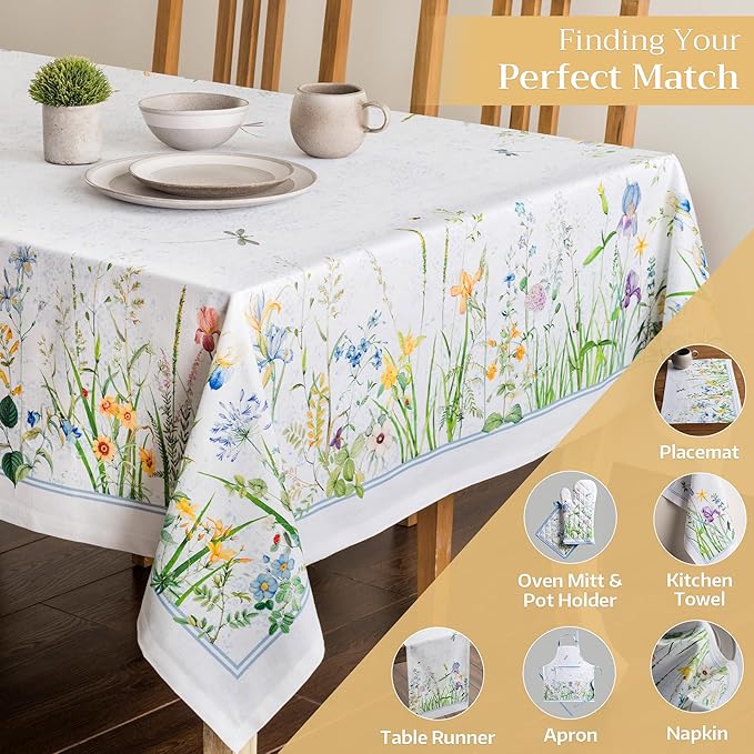 Maison d' Hermine Table Cloth Rectangle Table 100% Cotton 54 x 72 Inches Tablecloth Reusable Decorative for Dining Room Farmhouse Home Valentines Day Decorations Spring Summer - Fleurs De Mai