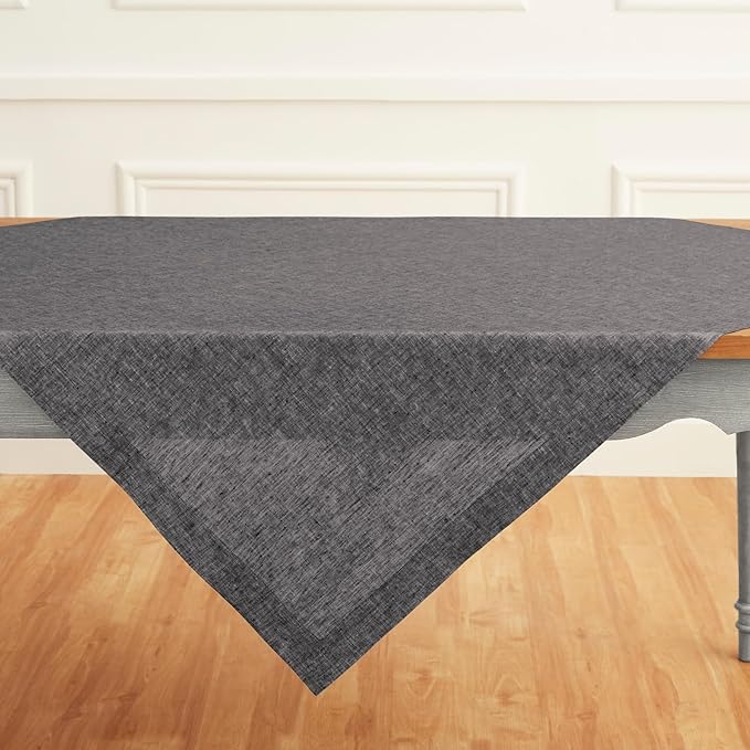 Solino Home Linen Cloth Tablecloth 52 x 52 Inch - 100% Pure Linen Chambray Black Square Tablecloth - Athena, Machine Washable Table Throw for Winter