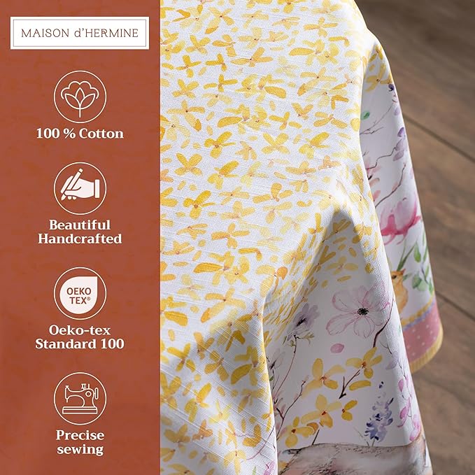 Maison d' Hermine Table Cloth Round Table 100% Cotton 69 Round Inches Tablecloth Reusable Decorative for Dining Room Farmhouse Home Valentines Day Decorations Spring Summer - Easter Zest