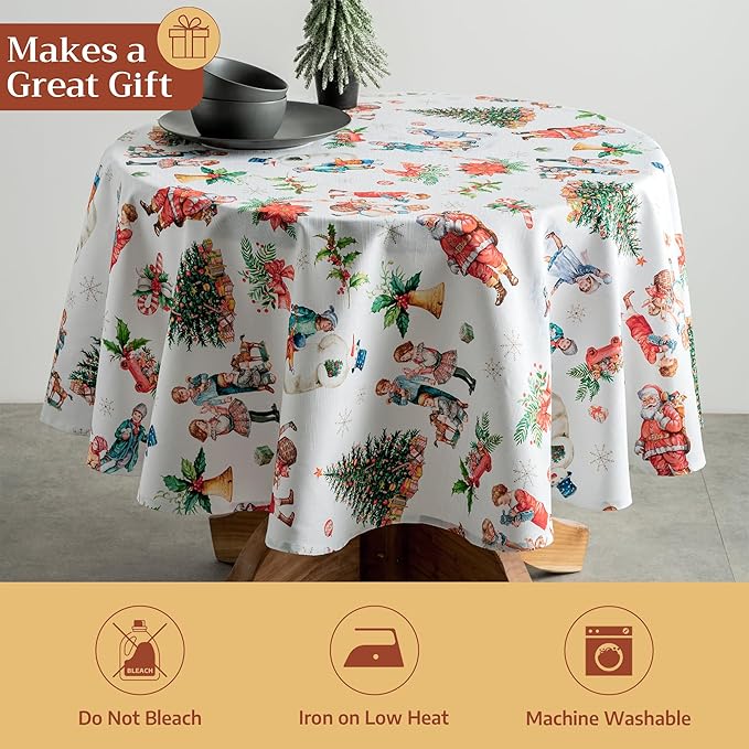 Maison d' Hermine Table Cloth Round Table 100% Cotton 69 Inches Fall Tablecloth Reusable Everyday Use for Thanksgiving Christmas Decorations Dining Farmhouse Party (Chromo)