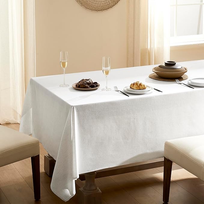 10 FT Cream Ivory Linen Tablecloths for Rectangle Tables Wrinkle Resistant Washable Heavy Weight Farmhouse Modern Neutral Fabric Tablecloth Linen Table Covers for 8 Foot Tables 60x120 Inch