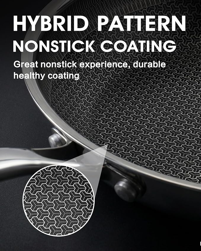 Non Stick Frying Pan 10 Inch with Stainless Steel Lid, Hybrid Nonstick Stainless Steel Skillet Frying Pan, Dishwasher and Oven-Safe Chef Pan, Induction Compatible Cooking Pan, PFOA Free Cookware