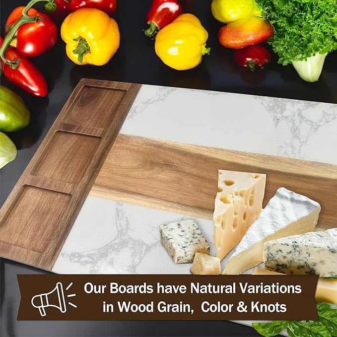 Marble Cutting Board, Charcuterie Cheese Boards Set Includes 3 Bowls, 3 Spoons, 4 Charcuterie Utensils for Meat, Fruits, Engraved Cutting Boards for Housewarming and Wedding Gift- Marble Blank