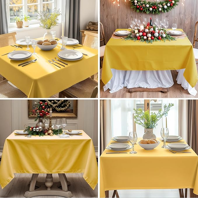 Square Tablecloth 52 x 52 Inch Yellow Tablecloths Stain-Wrinkle Resistant Washable Polyester Table Cloths for Holiday, Buffet Parties, and Weddinge 1pack
