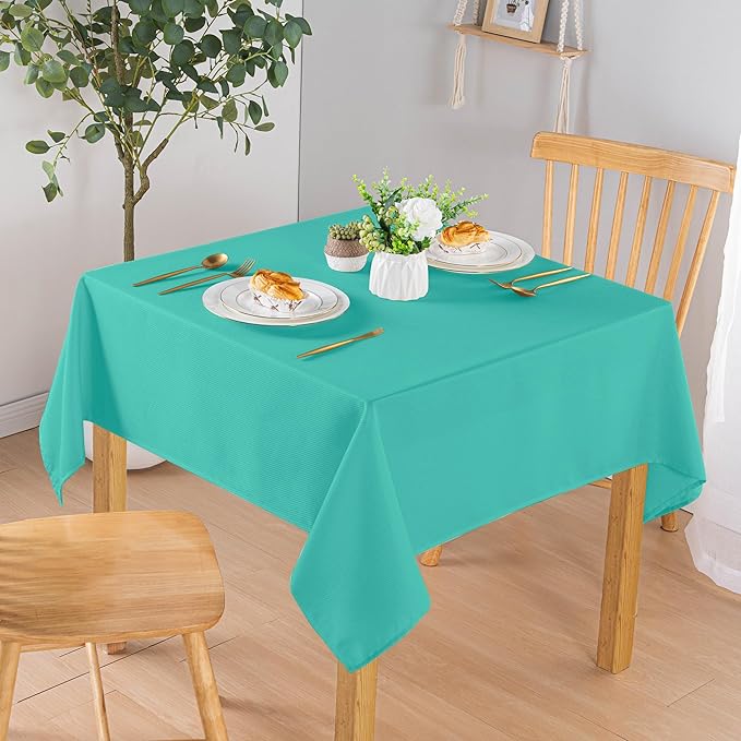 Hiasan 54 X 54 Inch Square Textured Tablecloth - Waterproof Spillproof Antiwrinkle Jacquard Table Cloth for Kitchen and Dining Dinner, Outdoor Picnic, Holiday and Parties, Aqua