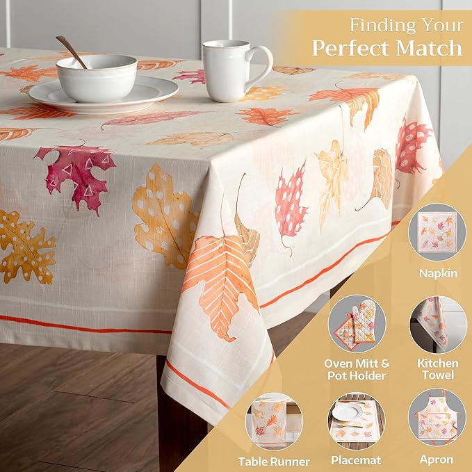 Maison d' Hermine Table Cloth Rectangle Table 100% Cotton 54 x 72 Inches Fall Tablecloth Reusable Everyday Use for Thanksgiving Christmas Decorations Dining Farmhouse Party (Colours of Autumn)
