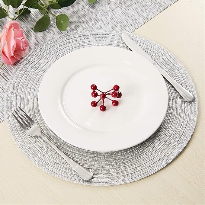 4/8PCS PVC Dandelion Hollow Nordic Style Non-Slip Kitchen Placemat Coaster Insulation Pad Dish Coffee Table Mat Home Hotel Decor(Sliver,34CM Placemats)