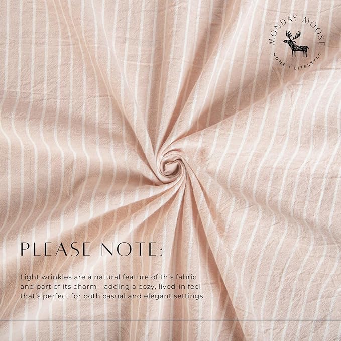 MONDAY MOOSE Striped Farmhouse Picnic Style Decoration Rectangle Natural Stonewashed Cotton Tablecloth for Kitchen, Dining Room, Restaurant (60x86 inch, Beige/White Stripes)