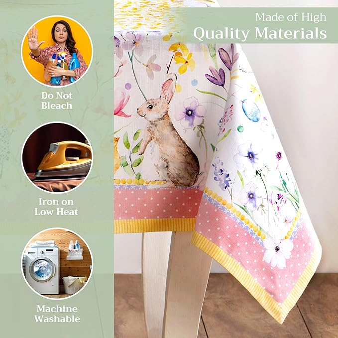 Maison d' Hermine Table Cloth Rectangle Table 100% Cotton 70 x 140 Inches Tablecloth Reusable Decorative for Dining Room Farmhouse Home Valentines Day Decorations Spring Summer - Easter Zest