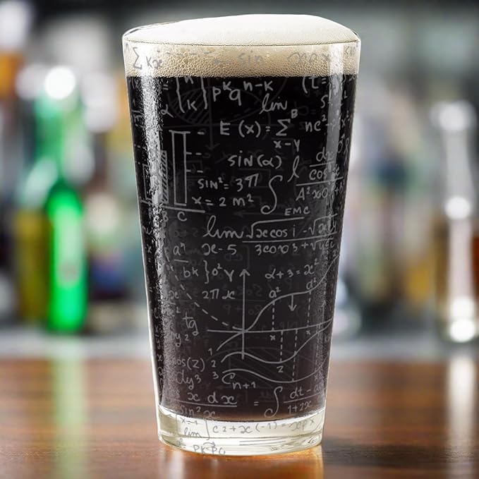 MATH EQUATIONS Engraved Pint Glass | Great Gift for Geeks, Nerds, Teachers and Students | Unique STEM and Mathematics Algebra Calculus Geometry Trigonometry Beer Decor