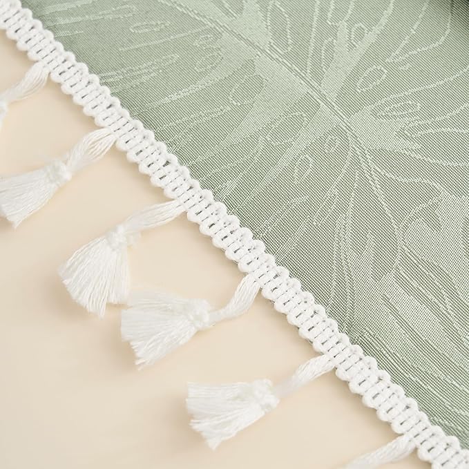 Square Tablecloth 24x24 Inch Green Leaves Pattern with Fringe Edge Waterproof Washable Jacquard Fabric Nightstand End Table Cover for Coffee Teapoy Table Room Decor