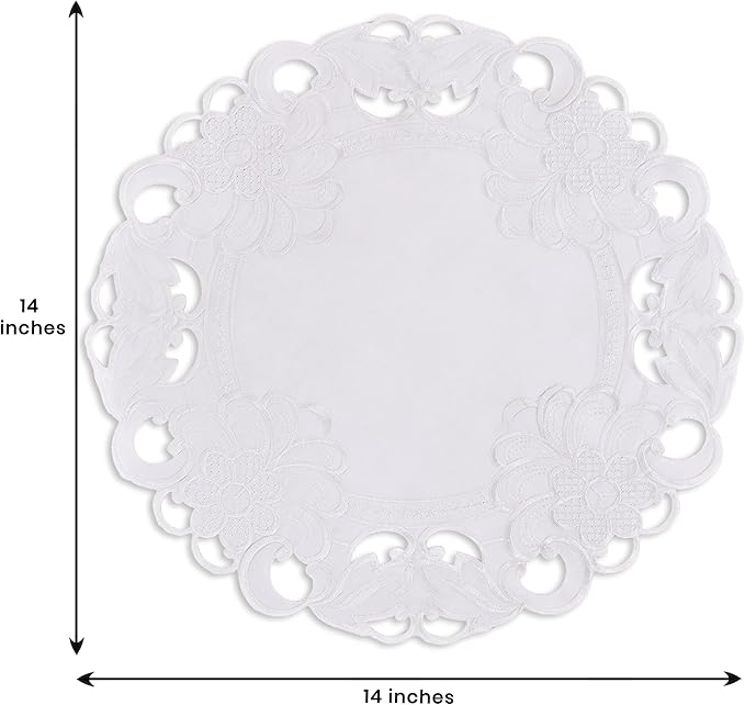 Decozen Set of 8 Doilies for Table, Lace Doilies - Rustic, Crochet, Farmhouse, Kitchen, Round Table Placemats - Valentines Day Decorations - 15 inch White, The Snow Blossom Collection