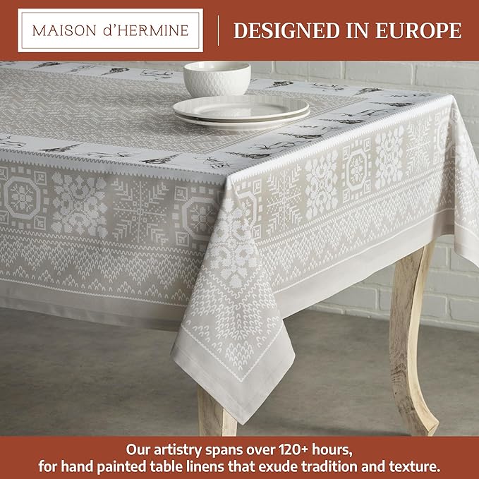 Maison d' Hermine Table Cloth Rectangle Table 100% Cotton 60 x 108 Inches Fall Tablecloth Reusable Everyday Use for Thanksgiving Christmas Decorations Dining Farmhouse Party (Cozy Christmas)