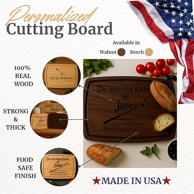 Personalized Wizard Kitchen Cutting Board Custom Engraved Wooden Charcuterie Board Funny Gift For Couples Handmade Charcuterie Tray Christmas Gift For Family Kitchen Decor Ideal For Holidays