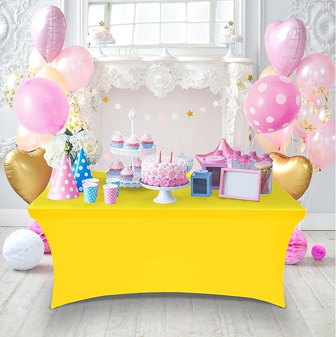 Utopia Kitchen Spandex Tablecloth 2 Pack [6FT, Yellow] Tight, Fitted, Washable and Wrinkle Resistant Stretch Table Cloth Rectangle Cover for Trade Show, Weddings & Parties [72Lx30Wx30H Inch]