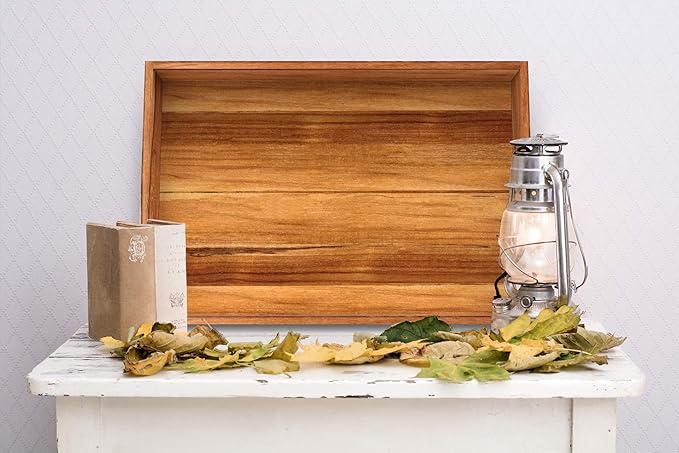 Wooden Teak Tray with Handles - Engraved First Last Names and Established Year