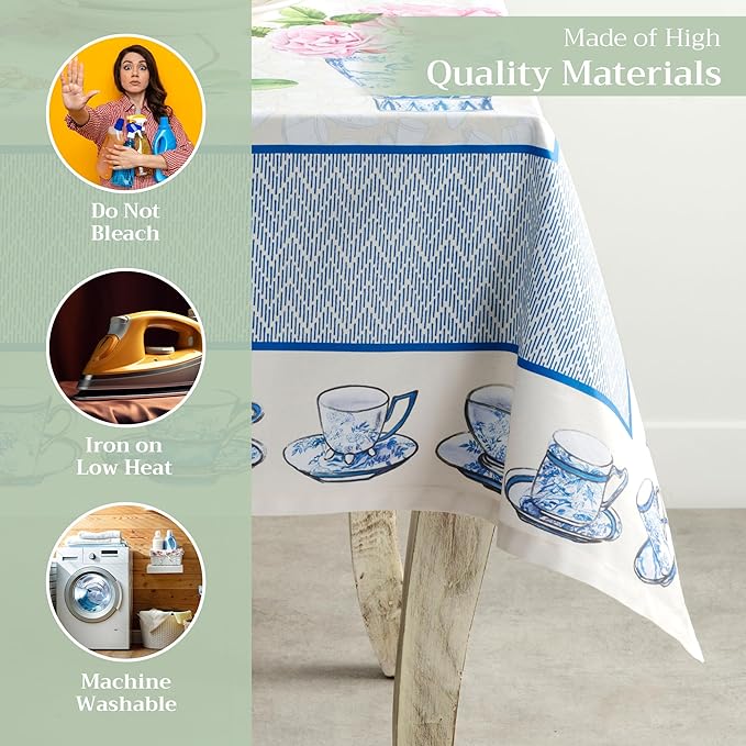 Maison d' Hermine Table Cloth Rectangle Table 100% Cotton 60 x 120 Inches Tablecloth Reusable Decorative for Dining Room Farmhouse Home Valentines Day Decorations Spring Summer - Canton