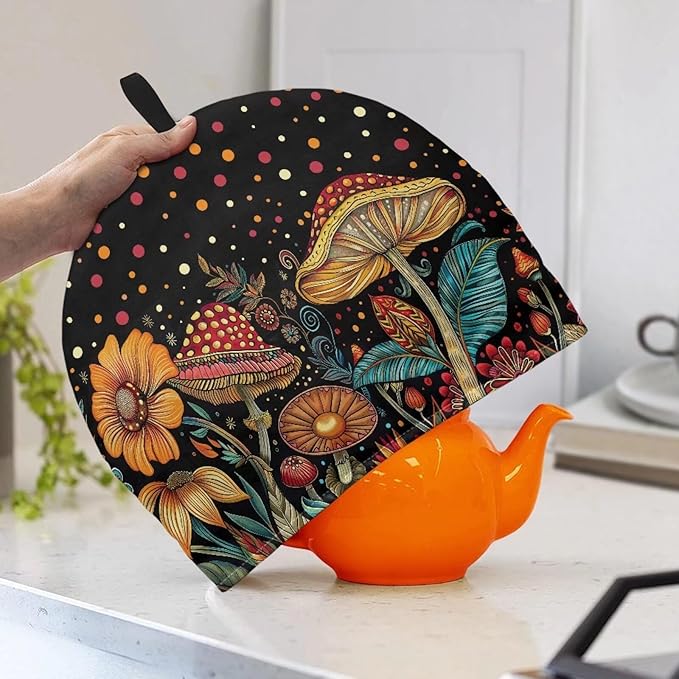 Mushroom Print Tea Cozy Cover Warmth Keep Tea Kettle Cover Teapot Cozy Tea Pot Cozies Heat Resistant Teapot Protector Home Kitchen Accessories Décor