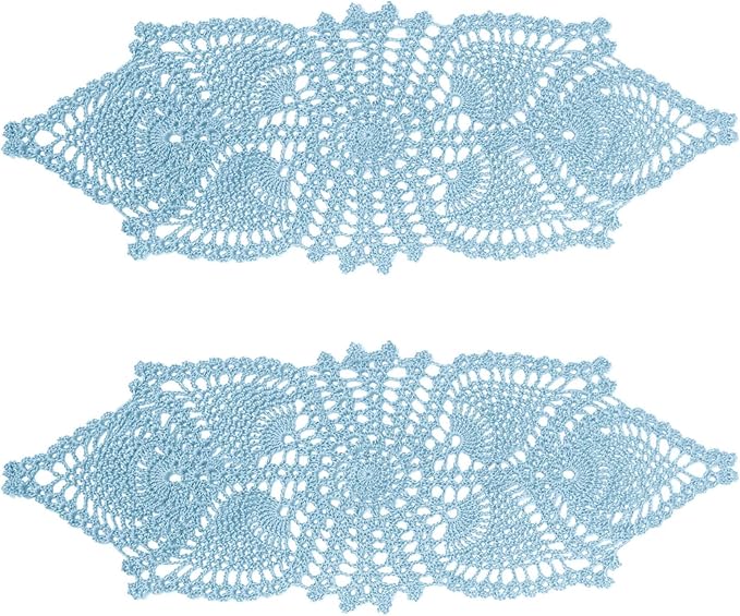 BIBITIME Crochet Lace Table Doilies Eyes Flower Doily Kitchen Vase Place Mats (Light Blue, 7 in x 21 in,Pack of 2PCS)