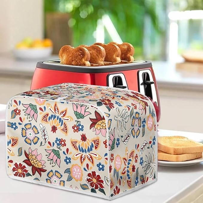 Doojoayie Toaster Cover Dust Resistant Cover for Kitchen Small Appliance Florals 4 Slice Bread Machine Protector Decorative Accessories for Home Kitchen