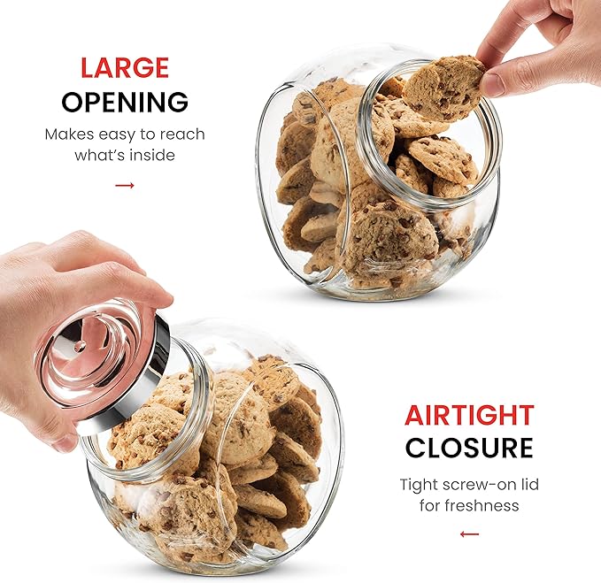 Bormioli Rocco Pandora Glass Candy Jar 75½-Ounce Cookie Jar with Plastic Airtight Seal Lid 2-Way Display, Bulk-Food Storage Jar for Snacks, Dry Food, Jelly Beans Canister, Apothecary Jars. (1 Jar)