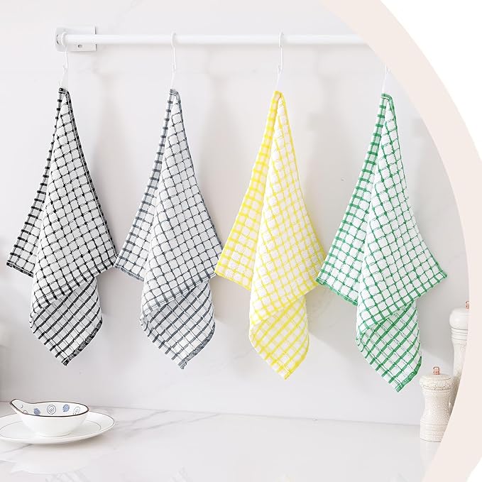 Kitinjoy Cotton 16 Pack Kitchen Towels and Dishcloths Sets, 16 x 25 Inch & 12 X 12 Inch Dish Towels Bulk, Super Soft and Absorbent Hand Towels for Kitchen Drying, Green