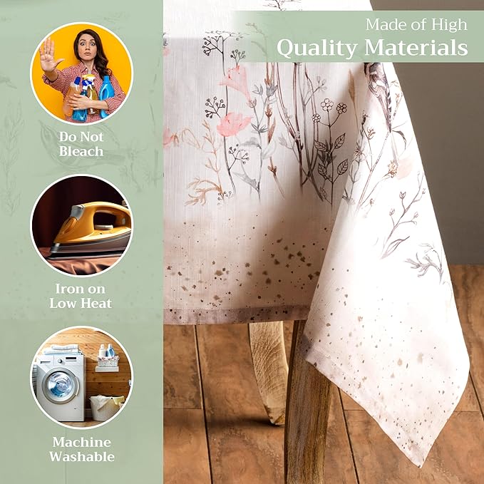 Maison d' Hermine Table Cloth Rectangle Table 100% Cotton 60 x 108 Inches Tablecloth Reusable Decorative for Dining Room Farmhouse Home Valentines Day Decorations Spring Summer- Meadow Florals - Brown