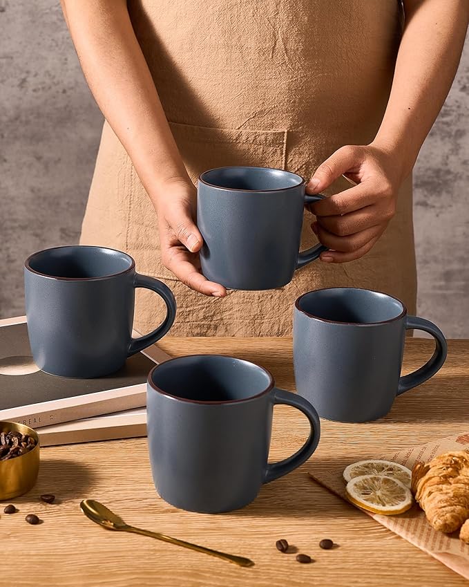 famiware Mercury Coffee Mugs 13 oz, Coffee Mugs Set of 6 with Handle, Cups for Latte, Hot Tea, Cappuccino, Mocha, Cocoa, Charcoal