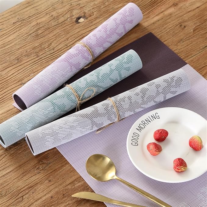 Non-Slip Placemats Heat- Stain for Kitchen Table Washable PVC Table Mat Woven Placemat(Tree Green,30X45CM_8 PCS Set)