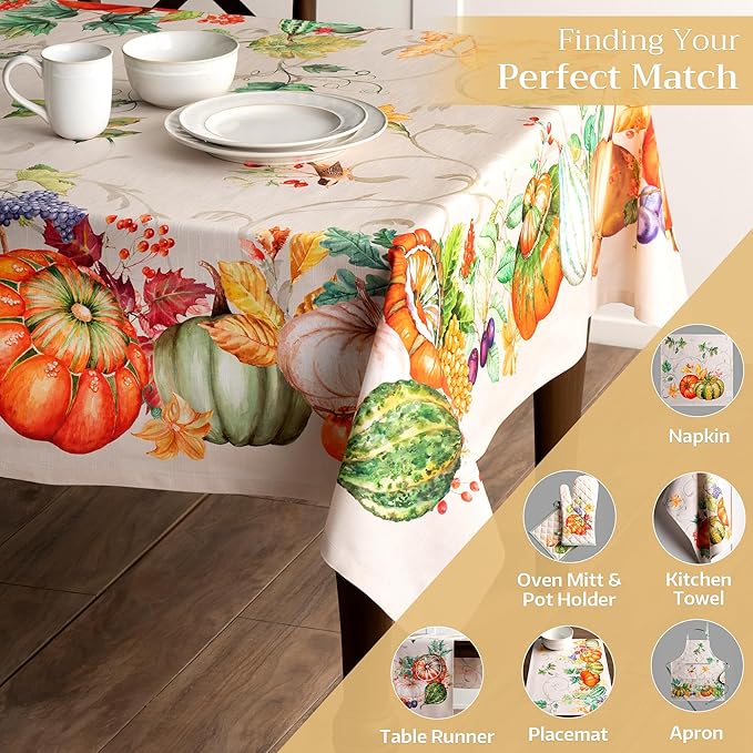Maison d' Hermine Table Cloth Rectangle Table 100% Cotton 60 x 90 Inches Fall Tablecloth Reusable Everyday Use for Thanksgiving Christmas Decorations Dining Farmhouse Party (Lumina)