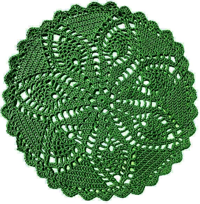BIBITIME Pineapple Flower Lace Doilies Handmade Crochet Placemats Table Coasters Vintage Wedding Party Decor (Green, 11 to 12 inches-4PCS)