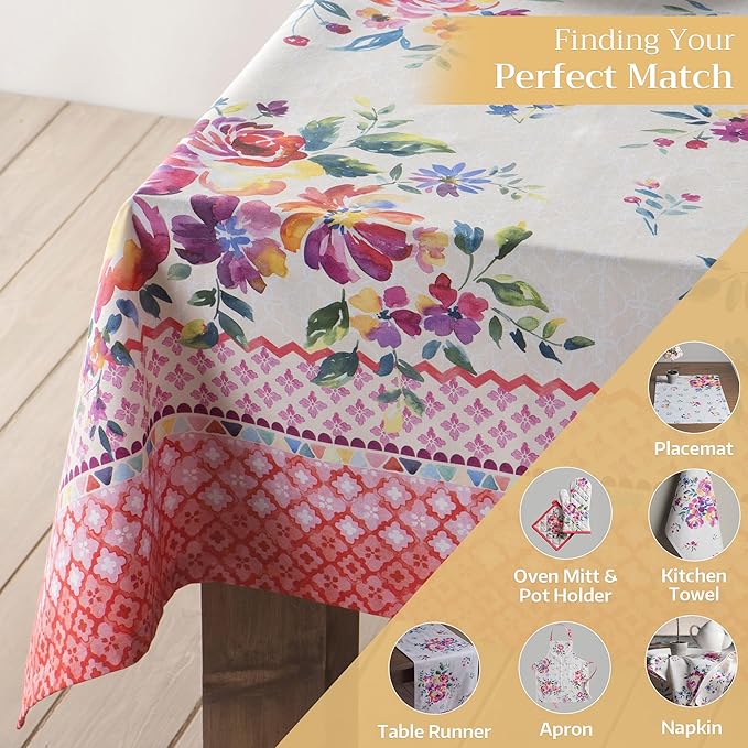 Maison d' Hermine Table Cloth Rectangle Table 100% Cotton 60 x 108 Inches Tablecloth Reusable Decorative for Dining Room Farmhouse Home Valentines Day Decorations Spring Summer - Rose Garden