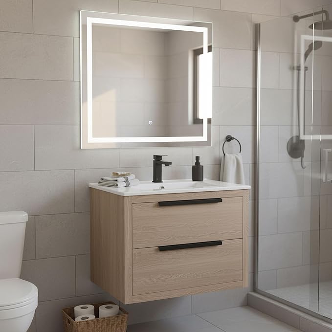 Fine Fixtures Kingsford Modern 30 Inch Bathroom Vanity with Sink, White Oak Finish, Elegant Bathroom Vanities for Modern Homes, Stylish Storage Solutions for Bathrooms