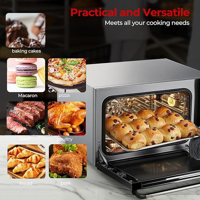 FOHERE Commercial Convection Oven - 50 Qt Large Capacity Electric Oven for Restaurant/Cafe/Food Industry, Black