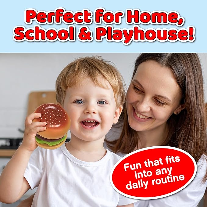 Small World Toys Build-A-Burger Play Food Set – Pretend Play Food Set for Kids – Toy Kitchen Accessories Pretend Food Burger Toy Hamburger – Birthday Gift for Kids 3+