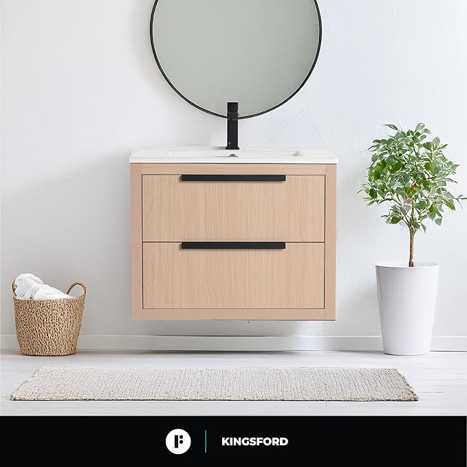 Fine Fixtures Kingsford Modern 24 Inch Bathroom Vanity with Sink, White Oak Finish, Elegant Bathroom Vanities for Modern Homes, Stylish Storage Solutions for Bathrooms