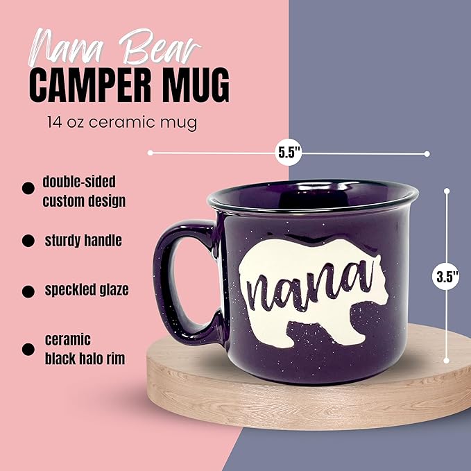 Nana and Papa Bear 15 oz Cute Coffee Mug for Grandma, Grandmother - Grandma Gifts, Mother's Day, Father's Day, Christmas, Birthday (Nana Bear Plum and Papa Bear Navy Blue Gift Set)