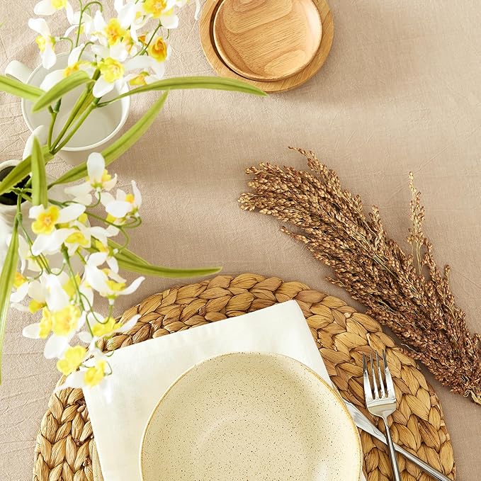 MONDAY MOOSE Ruffle Farmhouse Rustic Round Natural Stonewashed Cotton Tablecloth for Kitchen, Dining Room, Restaurant (60" Round, Natural)