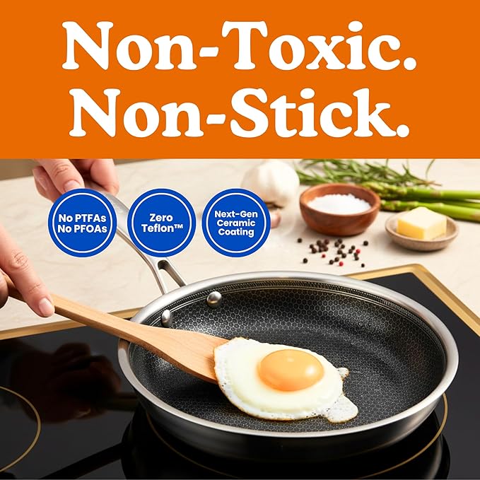 Ziruma Non-Toxic Frying Pan, Non Stick 8" Fully Clad for Fast & Even Heat, PFOA-Free, Premium 304 Stainless Steel Handle, Induction Compatible, Oven Safe to 500°F